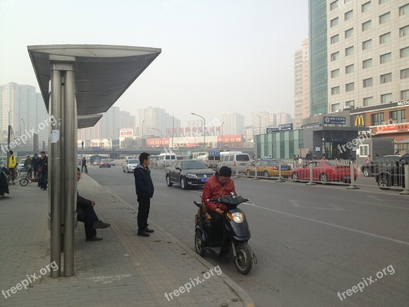 Street View Beijing Haze Bus Station Free Photos