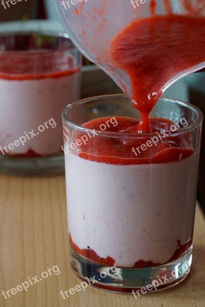 Dessert Strawberry Fruit Quark Curd Cheese