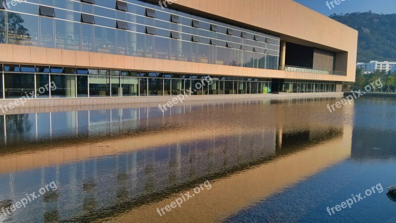 Library Shantou University Water Building Blue Sky Free Photos