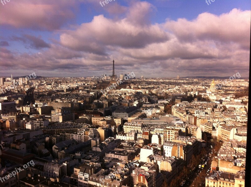 Paris Eiffel Tower Montparnasse Clouds Aerial View