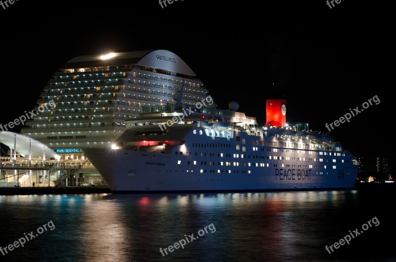 Cruise Ship Night Japan Kobe Asia