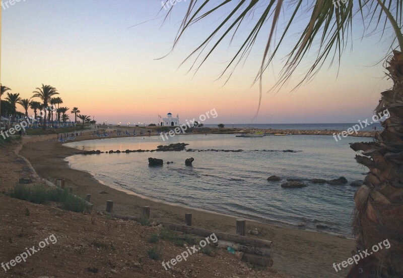 Beach Sunset Cyprus Ocean Sea