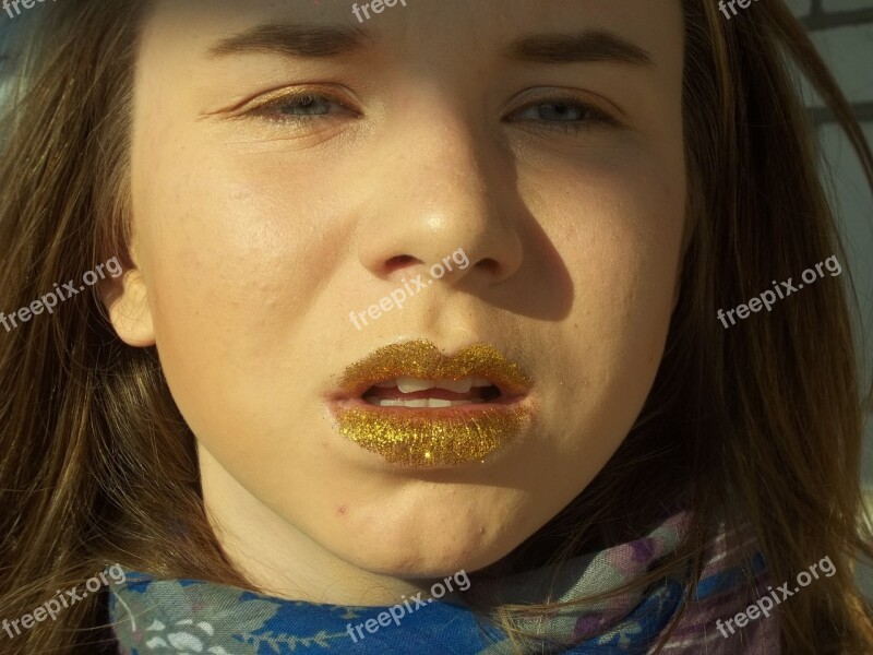 Girl Glitter Mouth Free Photos