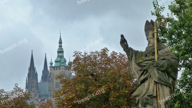 Prague Charles Bridge Historically Statue Prague Castle