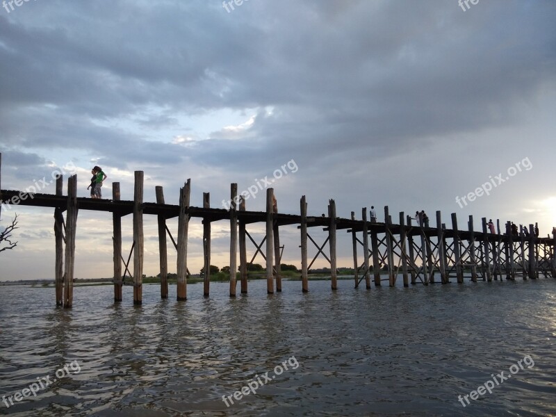 Bridge Teka Burma Sunset Amarapura