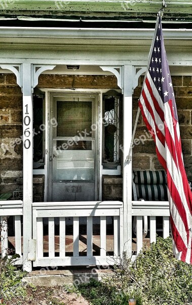 Stone House Flag Home Quaint Building