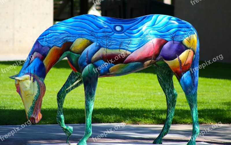 Horse Colorful Statue Art Sidewalk