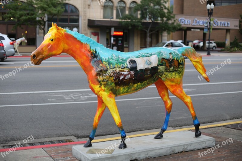 Horse Colorful Statue Art Sidewalk