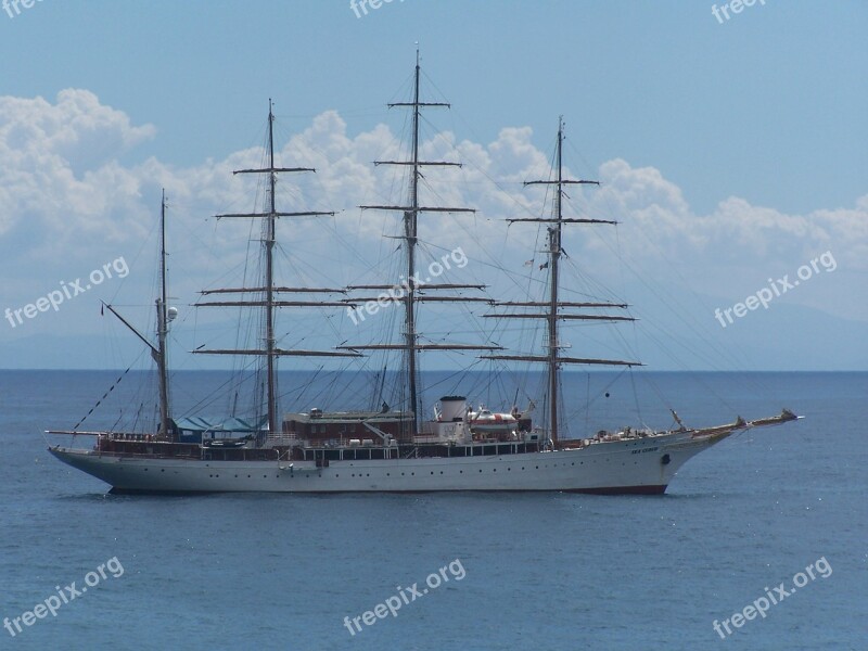 Four Masted Sailboat Sea Masts Water Ship