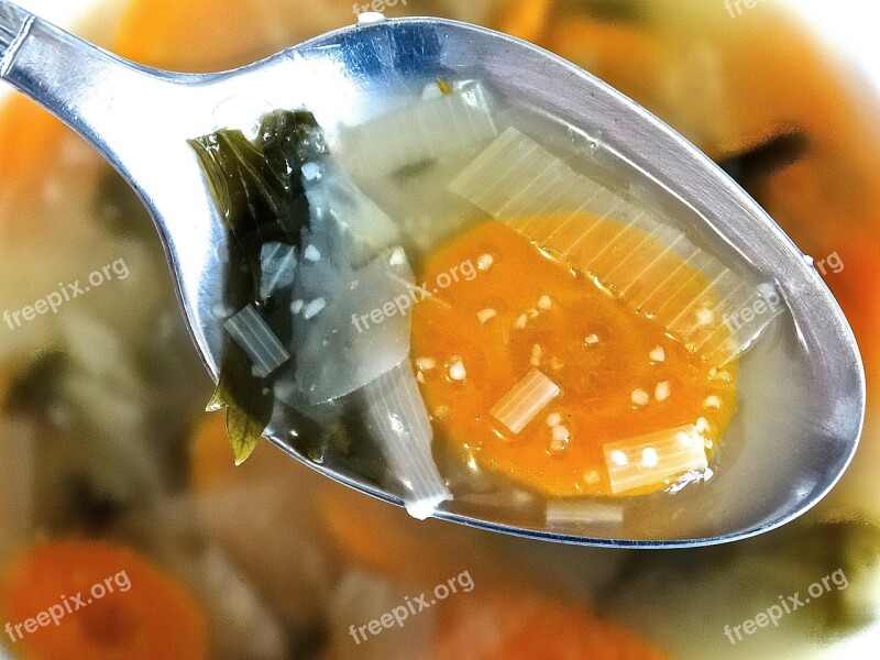 Soup Vegetable Soup Spoon Eat Food