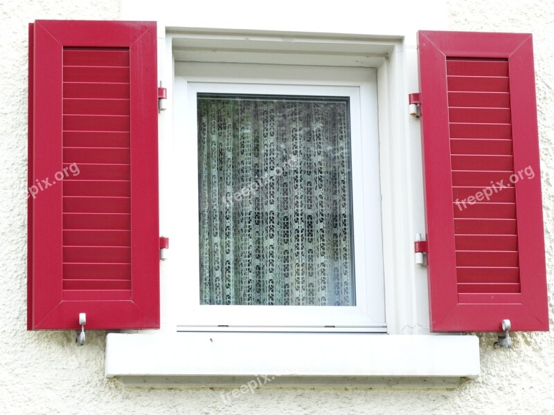 Window Shutters Red White Curtains