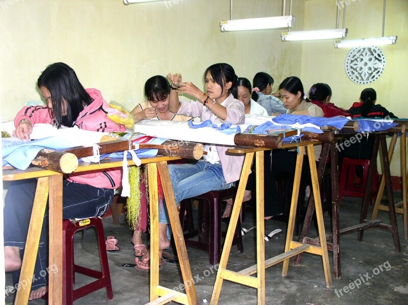 People Girl Embroidery Young Group