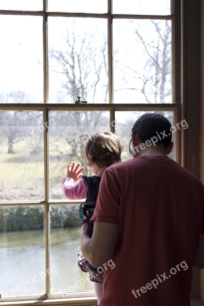 Father Daughter Window Child Looking