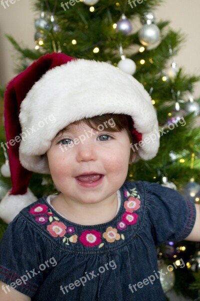 Christmas Girl Santa Hat Happy Child