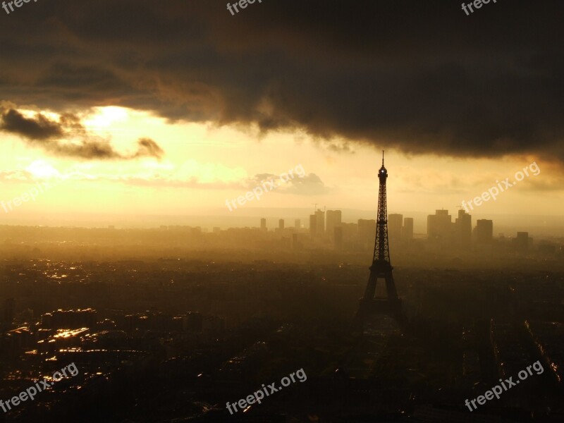 Paris Eiffel Tower Sunset France Skyline