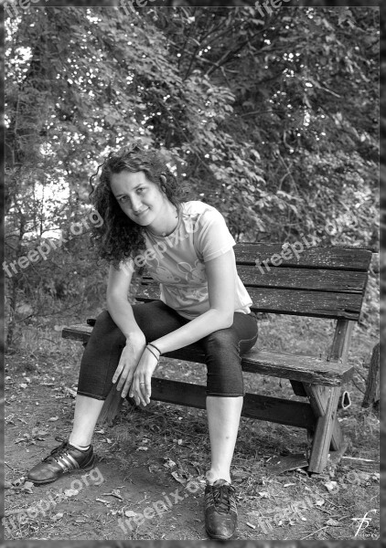 Black White Bench Female Woman Beautiful