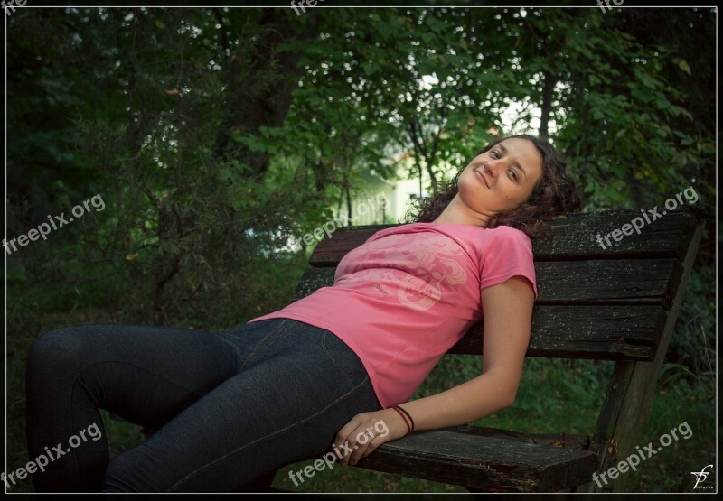 Bench Female Woman Beautiful Park