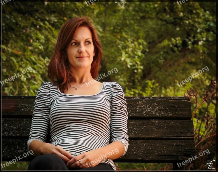 Bench Female Woman Beautiful Park