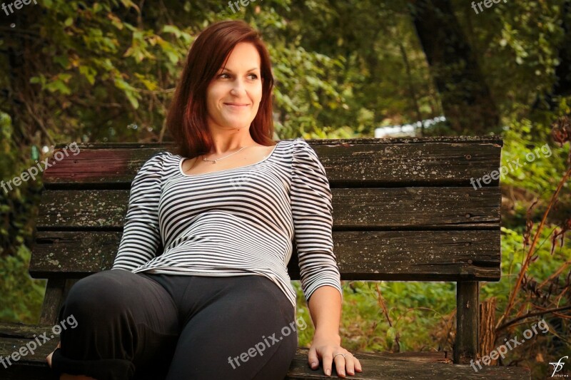 Bench Female Woman Beautiful Park