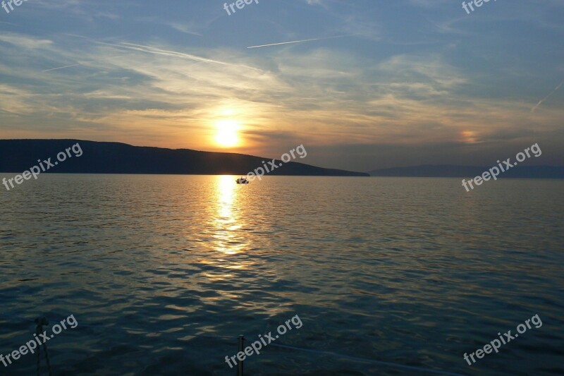 Sea Sunset Abendstimmung Mirroring Boat