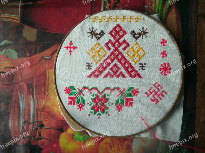 Embroidery Russian Cross Red Thread