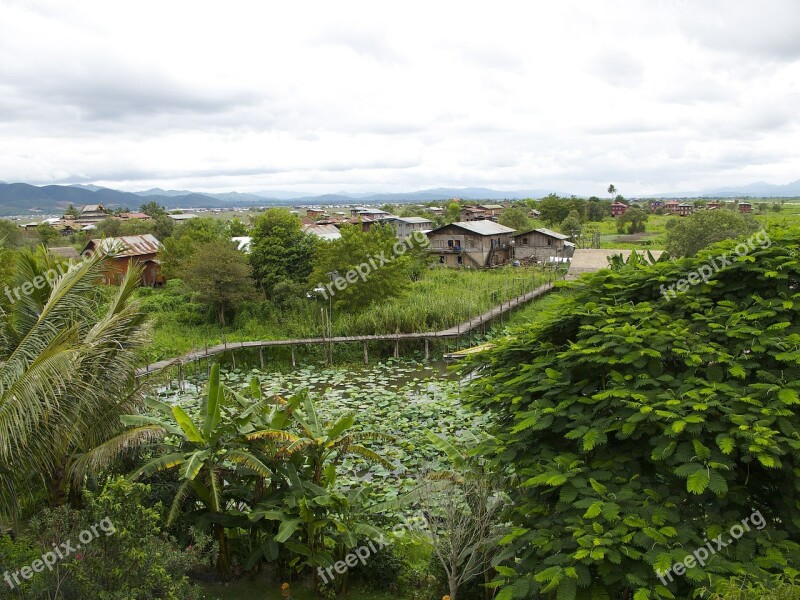 Houses Lake Inle Burma Landscape