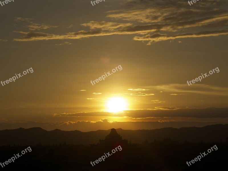 Burma Bagan Sunset Sun Sky