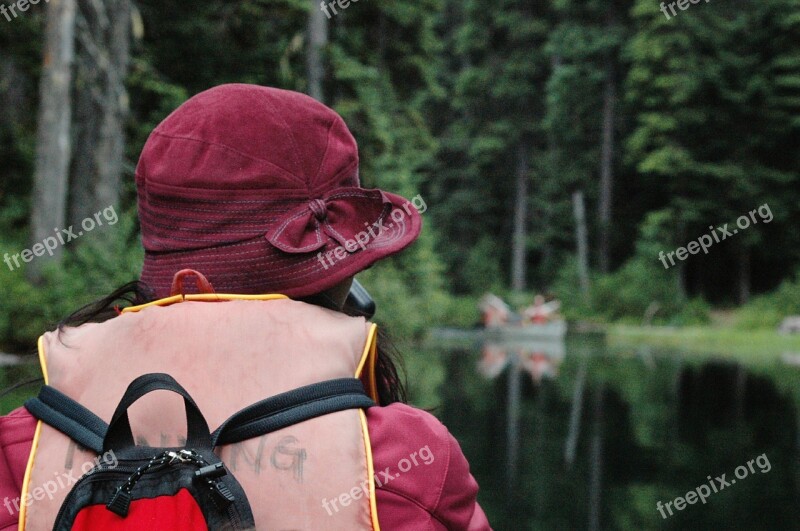 Canoe Woman Water Red Outdoors