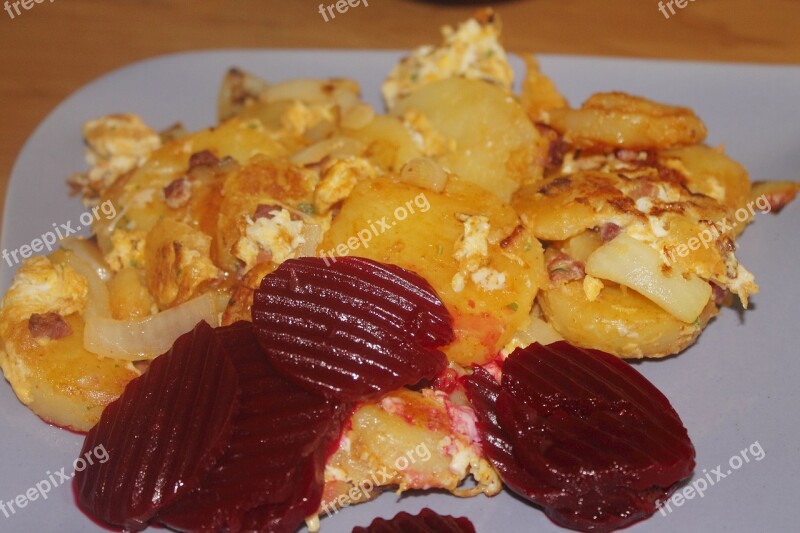 Fried Potatoes Beetroot Eat Meal Food