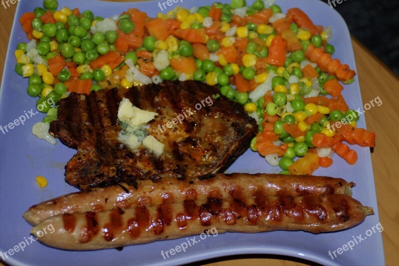 Vegetables Meat Sausage Cook Food