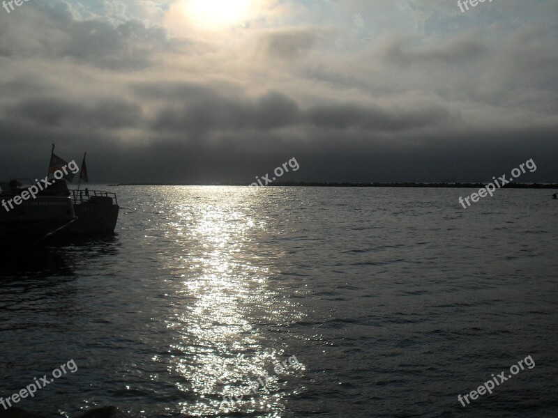 Sunset Walvis Bay Bay Sea Ocean