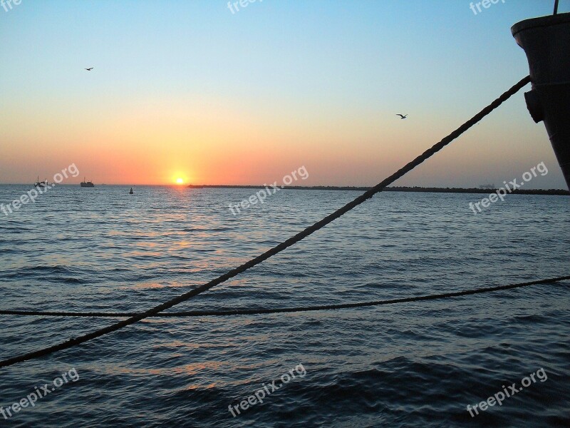 Sunset Walvis Bay Bay Sea Ocean