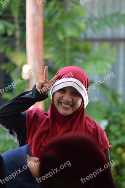 Girl Woman Indonesian Smiling Red