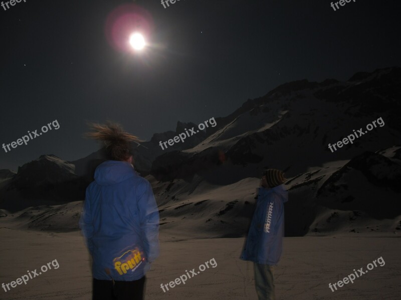 Human At Night Movement Mountains Moon