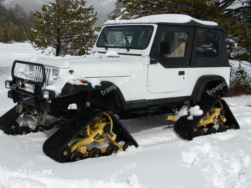 Snow Cat Snowtracks Snow Cold Car