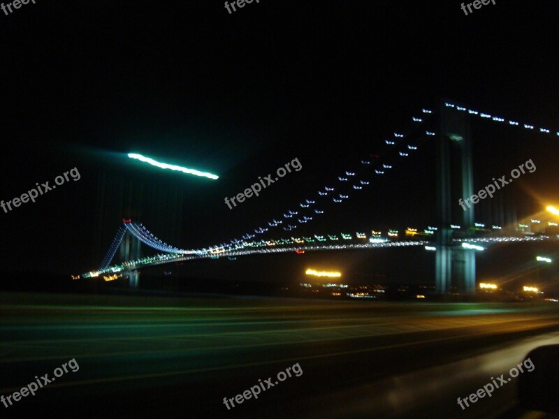 Verrazano Bridge Brooklyn Highway Night Lights