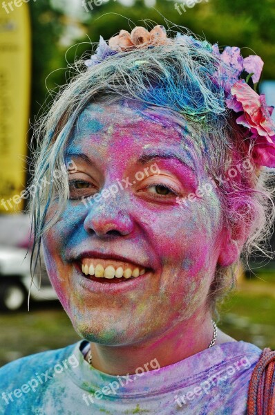 Girl Colorful Funny Celebration Color Run Festivals