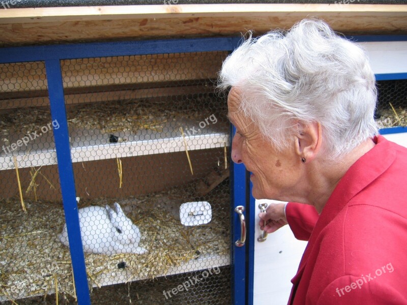 Woman Old Grandma Hare Rabbit Hutch