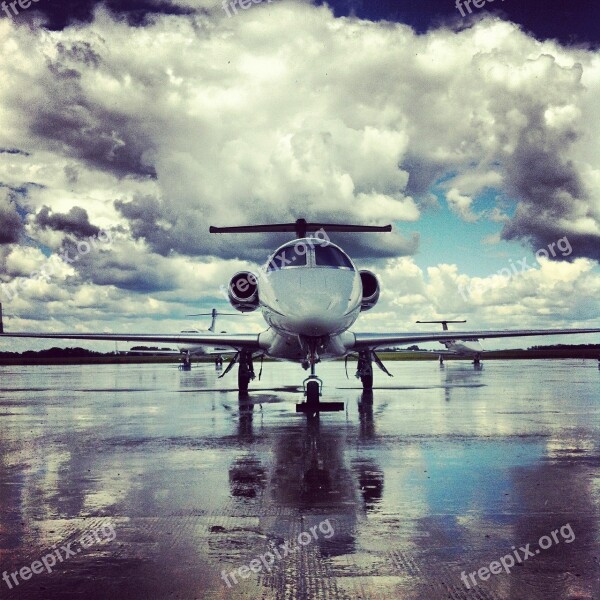 Plane Jet Clouds Airport Landing Strip