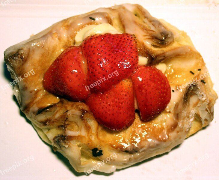 Cake Strawberries Danish Pastry Pastries Piece Of Cake