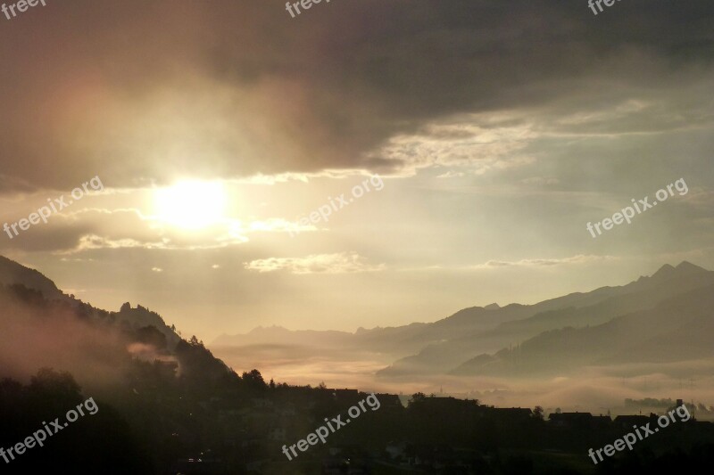 Morgenstimmung Clouds Mountains Backlighting Village