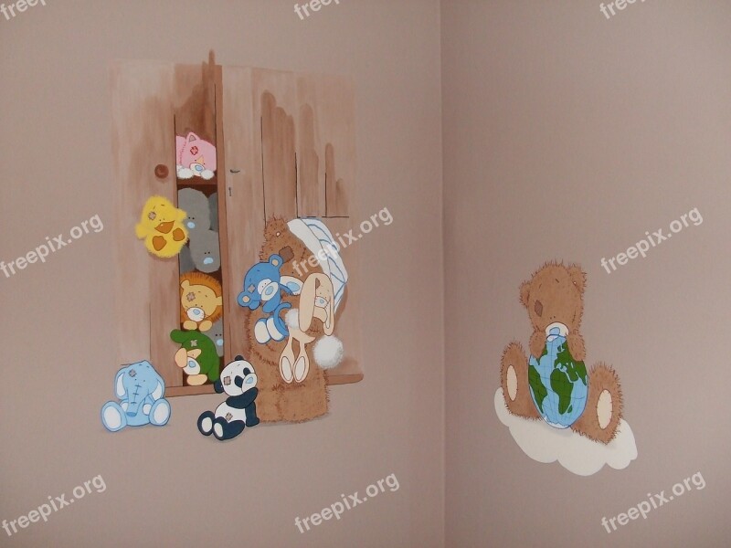 Wall Painting Plush Teddy Bear Teddy Bear Wall Decoration Free Photos