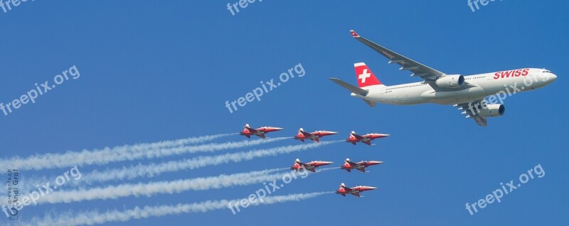 Passenger Aircraft Fighter Jet Flugshow Swiss Airline Patrol Suisse