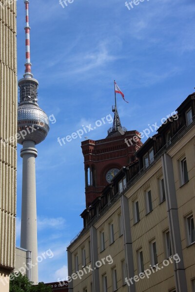 Berlin Tv Tower Red Town Hall Landmark Places Of Interest