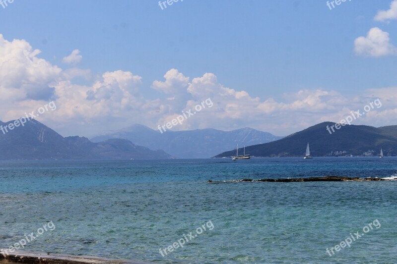 Sea Mountains Island Greece Aegina