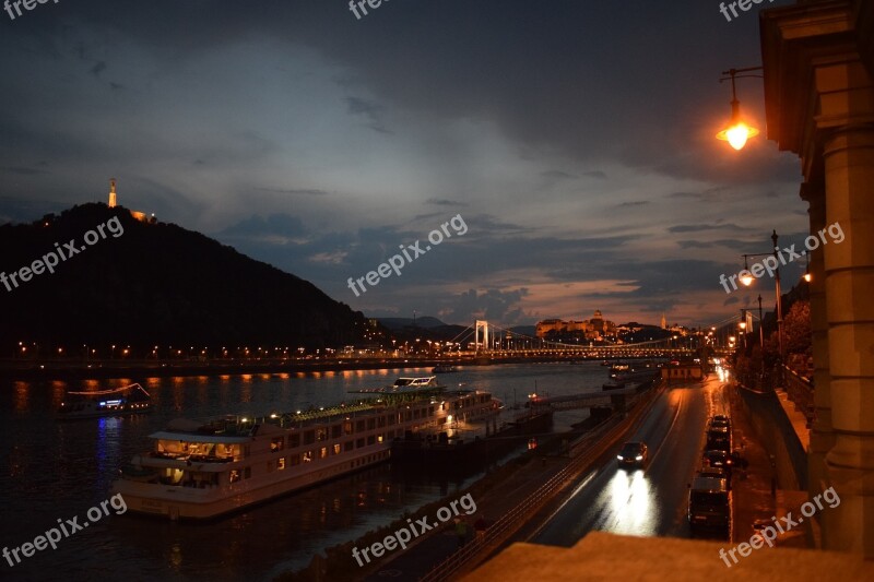 Gellért Hill Budapest City In The Evening River