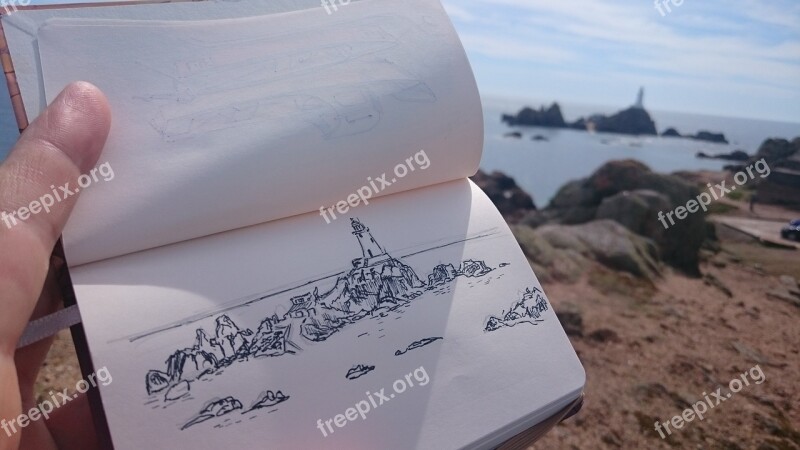 Sketchbook Sketch Lighthouse La Corbière Jersey Free Photos