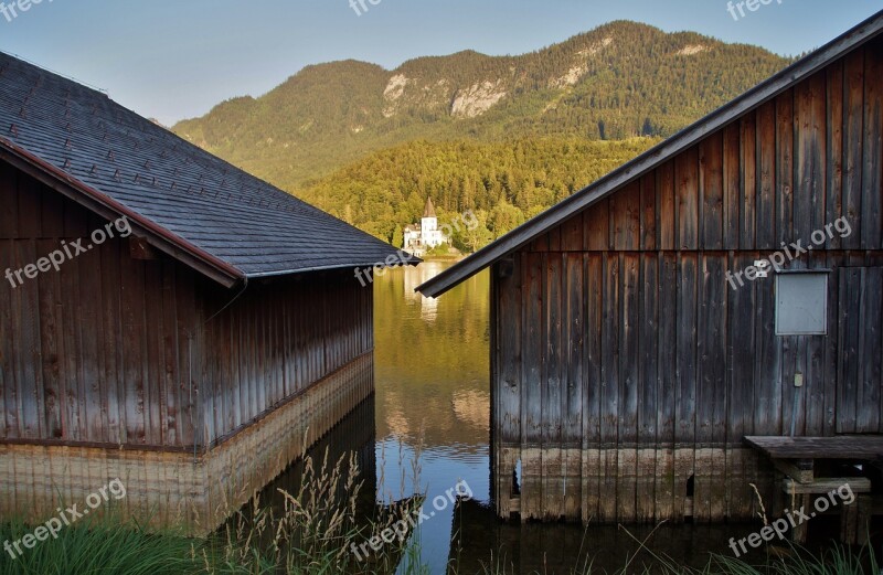 Grundlsee Wooden Houses Architecture Dock