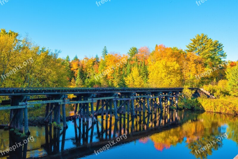 Fall Colors Bridge Autumn Nature Free Photos