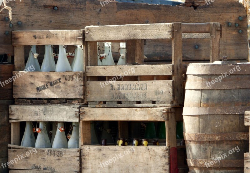 Crates Bottles Glass Barrel Stacked